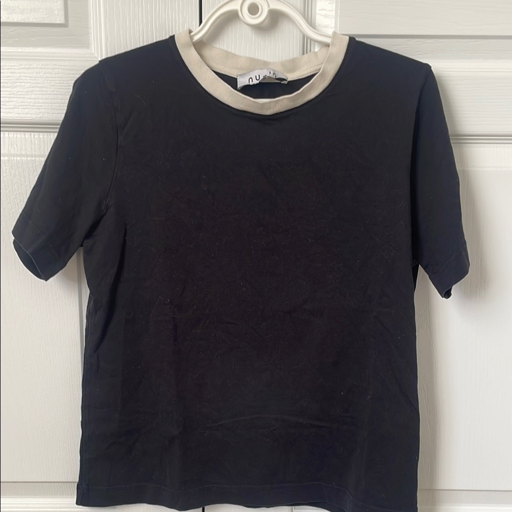 Black Heavyweight Cotton Crew Neck Tee White Ringer Trim S PTP 21 - Picture 3 of 7